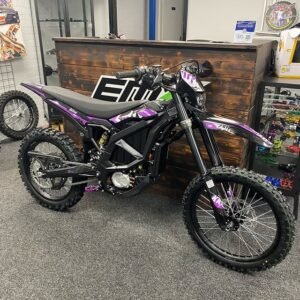 Meet the purple surron ultra bee black edition for sale, a rare and custom-built electric motorcycle that blends stealthy black components